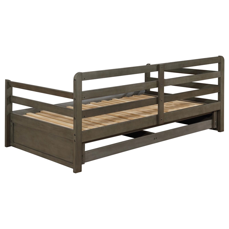 Pemberly Row Twin XL Storage Daybed with Extension Trundle in Grey