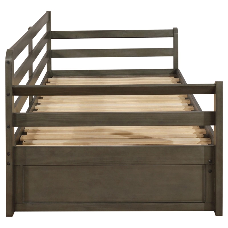 Pemberly Row Twin XL Storage Daybed with Extension Trundle in Grey