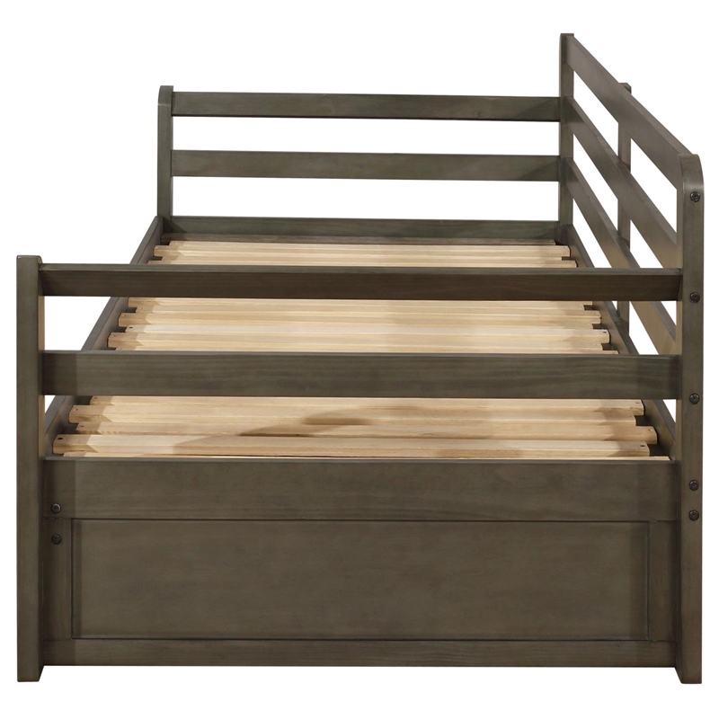 Pemberly Row Twin XL Storage Daybed with Extension Trundle in Grey