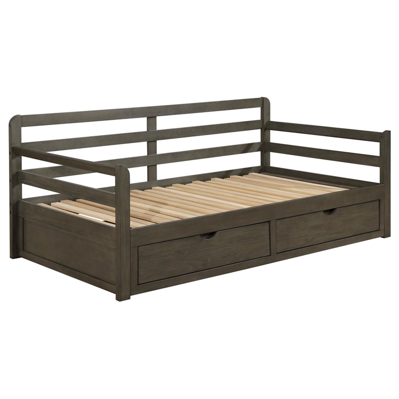 Pemberly Row Twin XL Storage Daybed with Extension Trundle in Grey