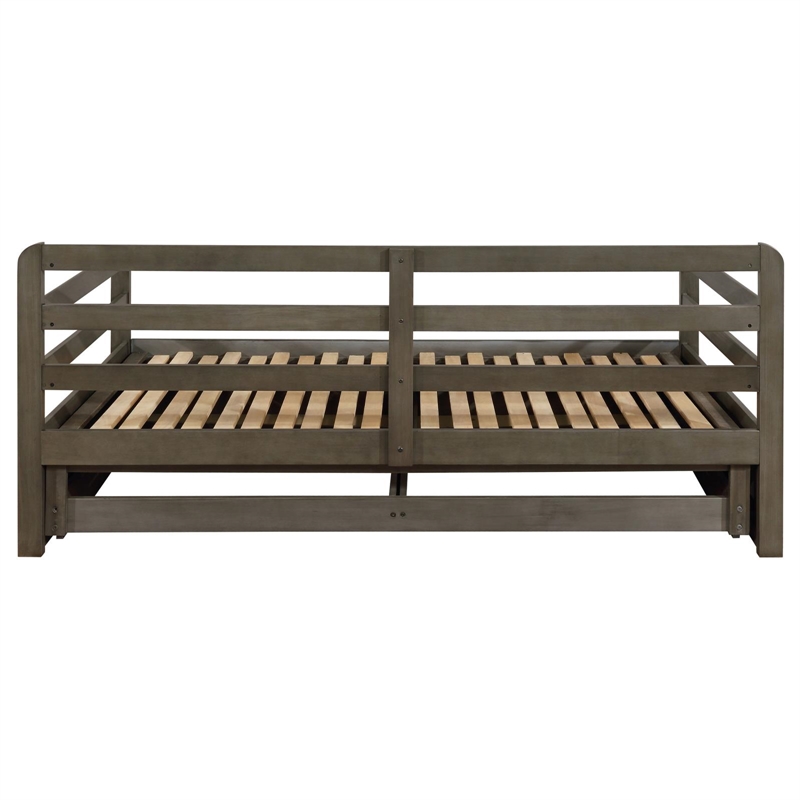 Pemberly Row Twin XL Storage Daybed with Extension Trundle in Grey