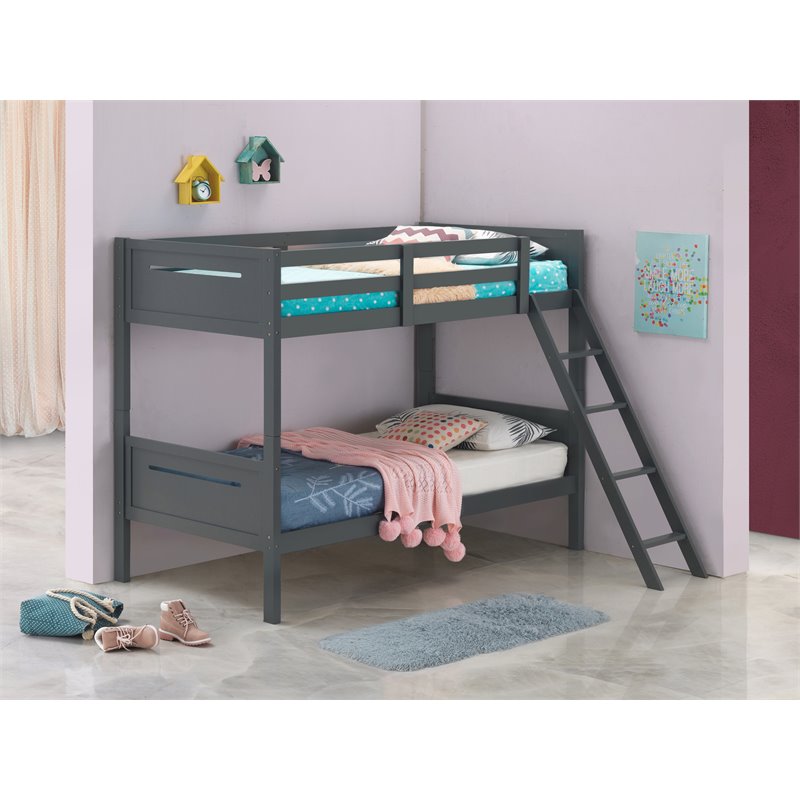 Pemberly Row Convertible Wood Twin Over Twin Bunk Bed in Grey