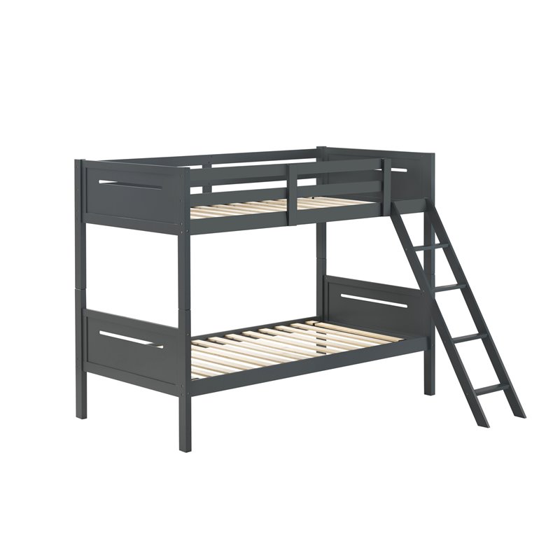 Pemberly Row Convertible Wood Twin Over Twin Bunk Bed in Grey