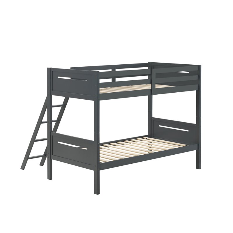 Pemberly Row Convertible Wood Twin Over Twin Bunk Bed in Grey