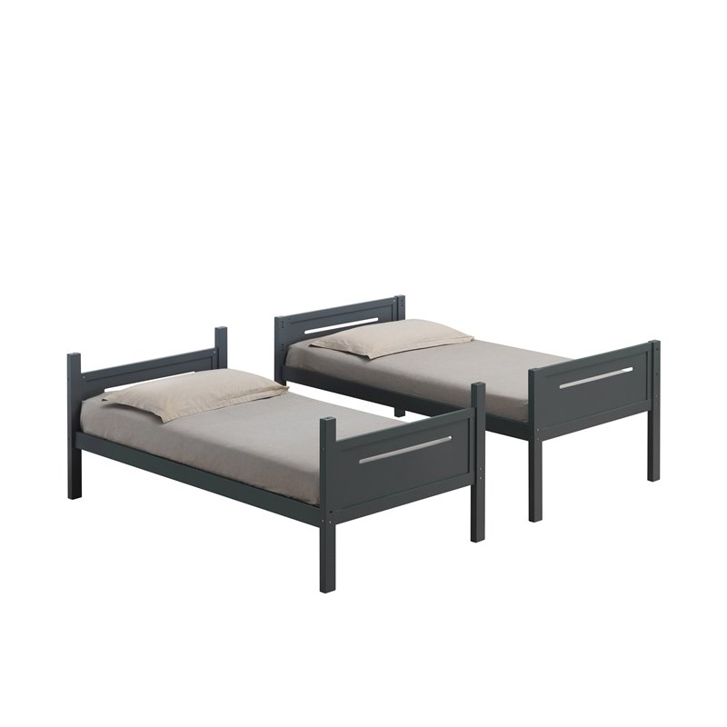 Pemberly Row Convertible Wood Twin Over Twin Bunk Bed in Grey