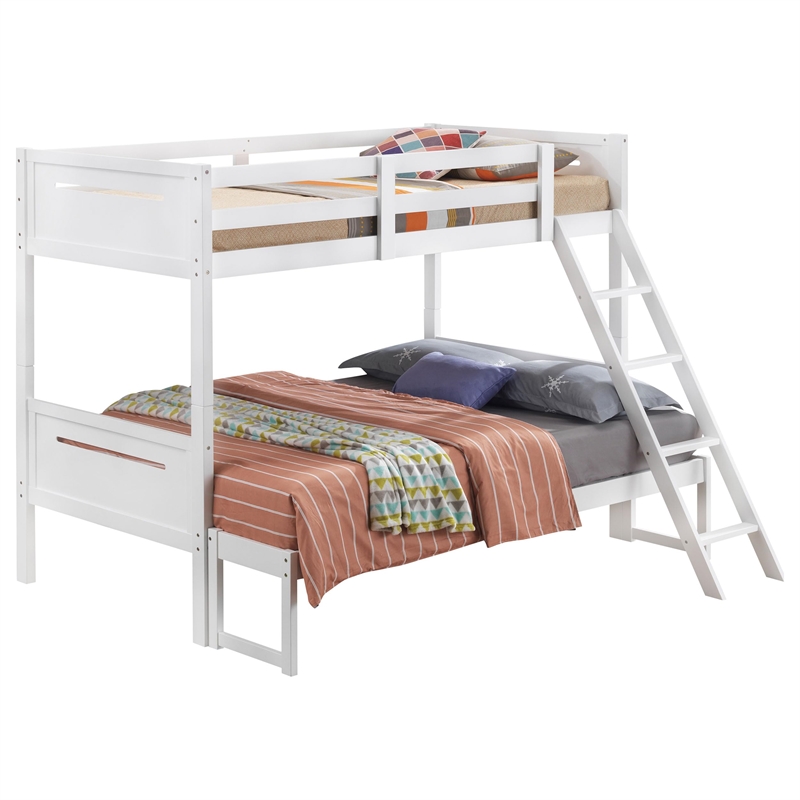 Pemberly Row Convertible Wood Twin Over Full Bunk Bed in White