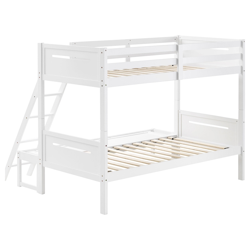 Pemberly Row Convertible Wood Twin Over Full Bunk Bed in White