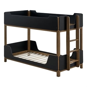 Pemberly Row Transitional Twin Over Twin Wood Bunk Bed in Black and Walnut
