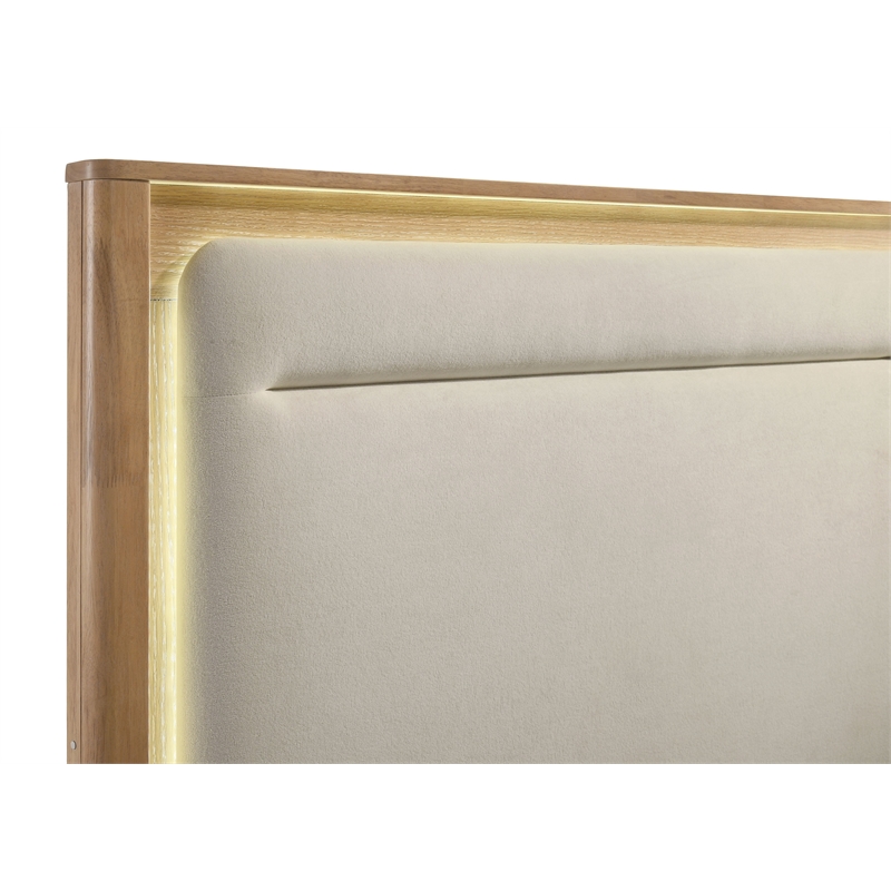 Pemberly Row Queen Wood LED Panel Bed in Off White and Light Oak