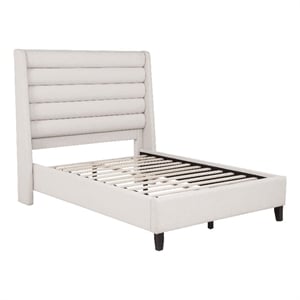 Pemberly Row Full Upholstered Fabric Wingback Platform Bed in Beige