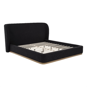 Pemberly Row California King Upholstered Wingback Platform Bed in Black