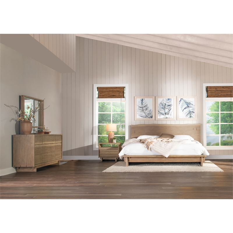 Pemberly Row 4-Piece Wood Eastern King Bedroom Set in Weathered Oak