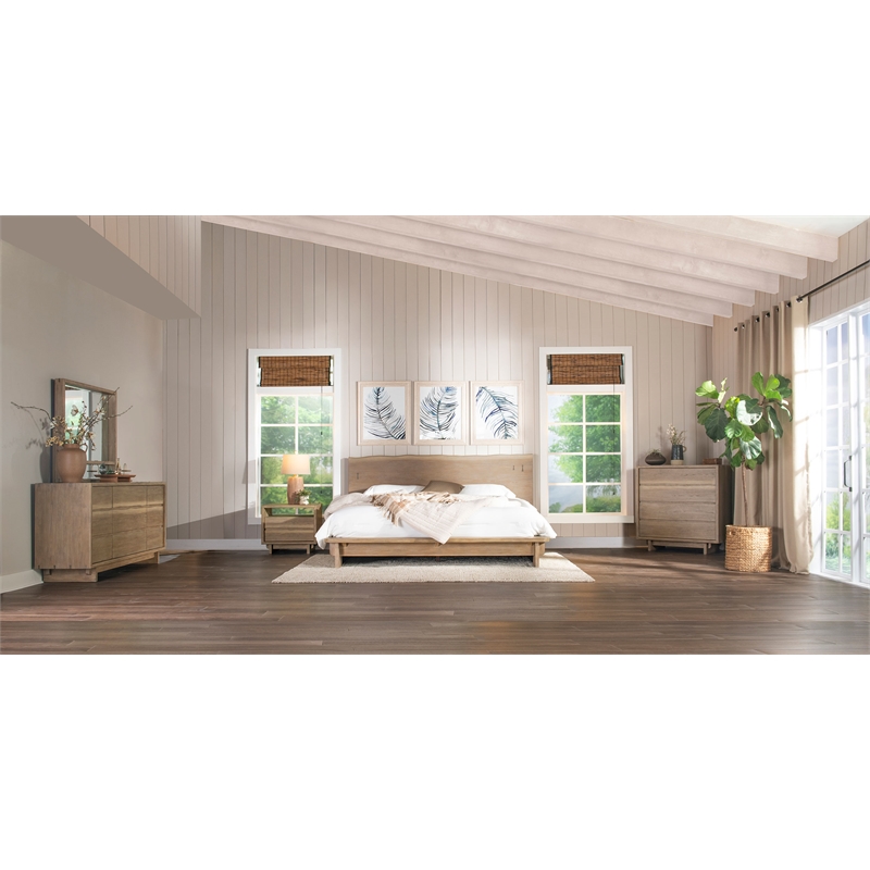 Pemberly Row 5-Piece Wood Eastern King Bedroom Set in Weathered Oak