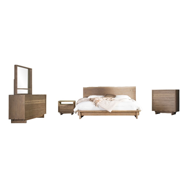 Pemberly Row 5-Piece Wood Eastern King Bedroom Set in Weathered Oak