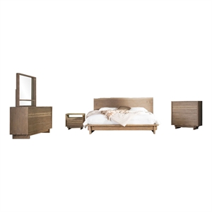 Pemberly Row 5-Piece Wood Eastern King Bedroom Set in Weathered Oak