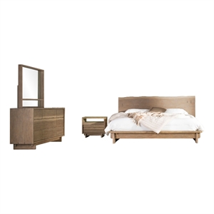 Pemberly Row 4-Piece Wood Queen Bedroom Set in Weathered Oak