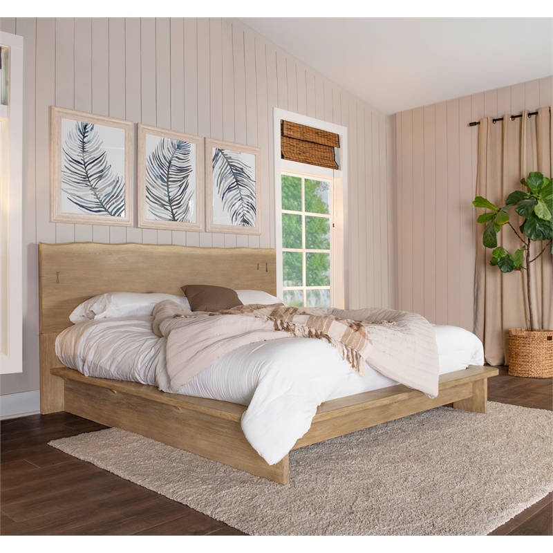 Pemberly Row Rustic Eastern King Wood Platform Bed in Weathered Oak