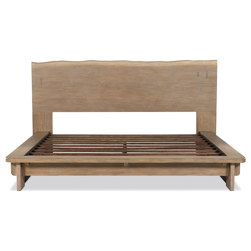 Pemberly Row Rustic Eastern King Wood Platform Bed in Weathered Oak