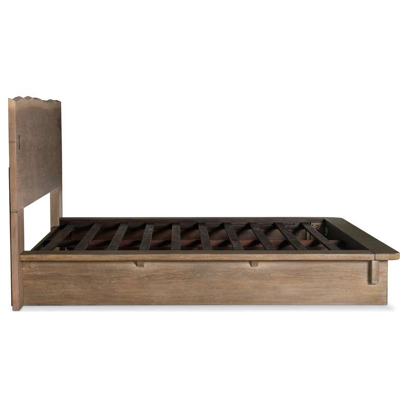 Pemberly Row Rustic Eastern King Wood Platform Bed in Weathered Oak