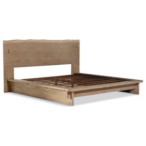 Pemberly Row Rustic Queen Wood Platform Bed in Weathered Oak
