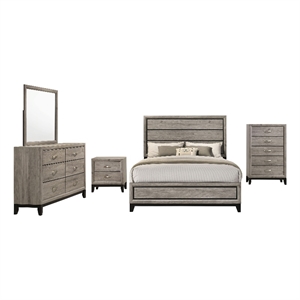 Pemberly Row 5-Piece 56&quot Wood California King Bedroom Set in Light Taupe