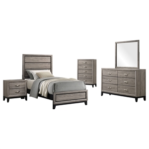 Pemberly Row 5-Piece 56&quot Wood Twin Bedroom Set in Light Taupe