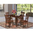 Pemberly Row 5-Piece Wood Dining Set with Slat Back in Mahogany