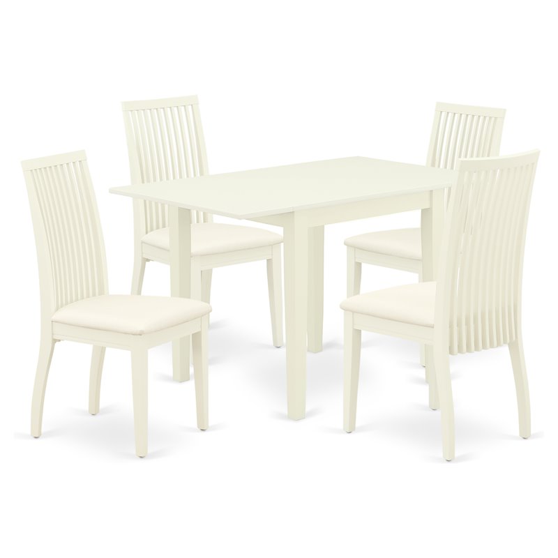 Pemberly Row 5-Piece Dining Set with Linen Fabric Seats in White