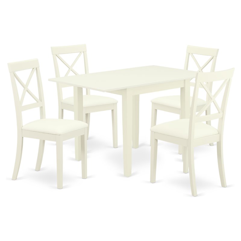 Pemberly Row 5-Piece Wood Dining Set with Leather Chairs in Linen White
