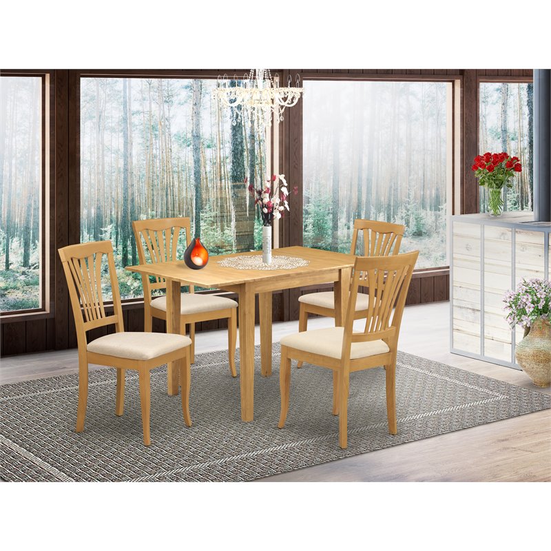 Pemberly Row 5-Piece Wood Dining Set with Linen Seat in Oak Finish