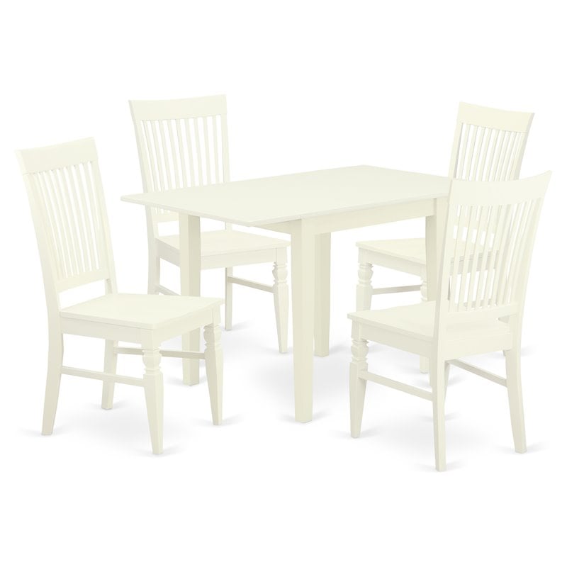 Pemberly Row 5-Piece Wood Kitchen Set with Drop Leaf in Linen White