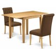 Pemberly Row 3-Piece Wood Dining Set with Oak Table and Brown Chairs
