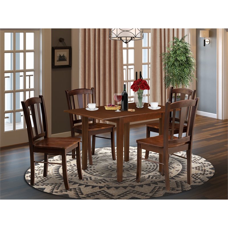 Pemberly Row 5-Piece Solid Wooden Dining Set with Drop-Leaf Table in Mahogany
