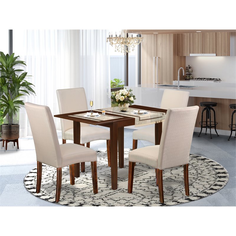 Pemberly Row 5-Piece Wood Dining Set with Rubberwood Table in Mahogany