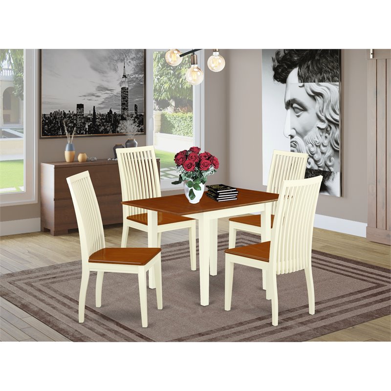 Pemberly Row 5-Pc Dining Set with Slat-Back Chairs in Buttermilk/Cherry