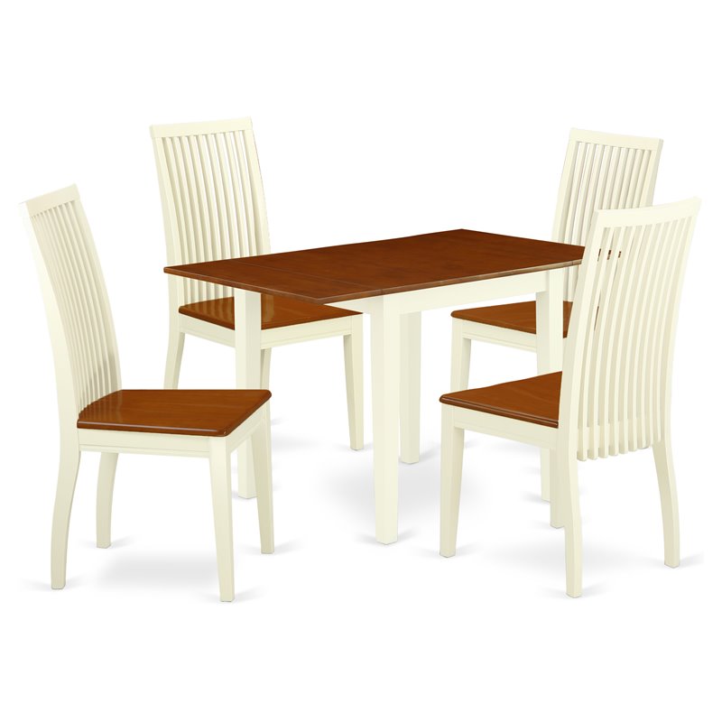 Pemberly Row 5-Pc Dining Set with Slat-Back Chairs in Buttermilk/Cherry