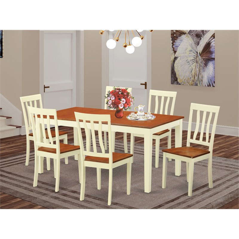 Pemberly Row 7-Piece Wood Dining Set in Buttermilk/Cherry Finish