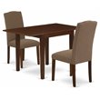Pemberly Row 3-Piece Dining Table Set in Coffee Linen Fabric and Mahogany