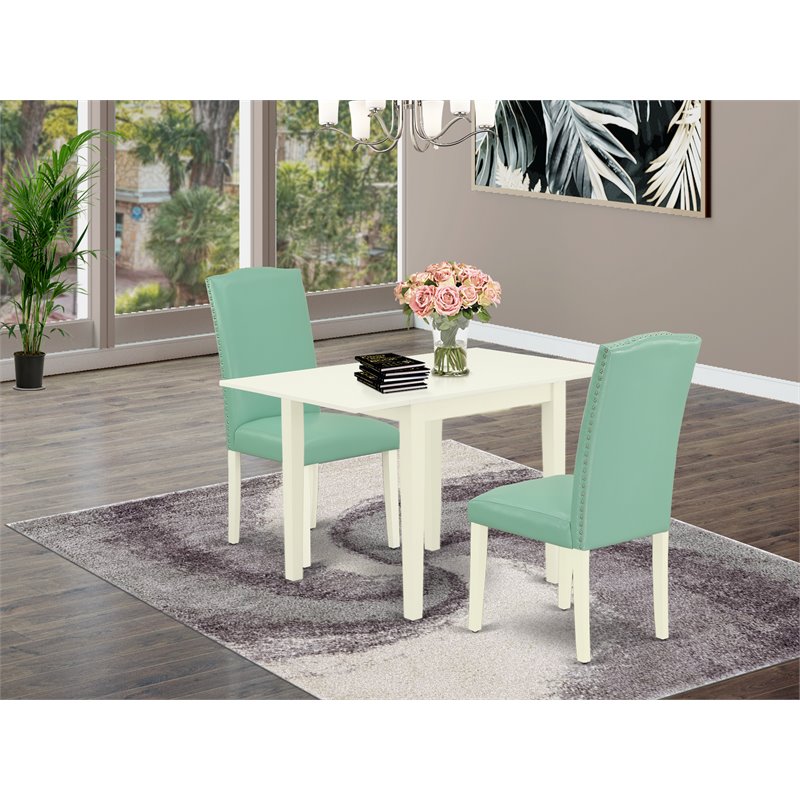 Pemberly Row 3-Piece Wood Dining Set with Pond PU Leather and Linen White