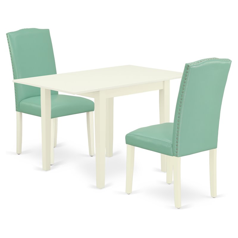 Pemberly Row 3-Piece Wood Dining Set with Pond PU Leather and Linen White