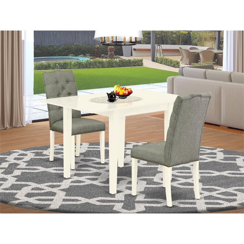 Pemberly Row 3-Piece Wood Dining Set in Linen White and Smoke Fabric