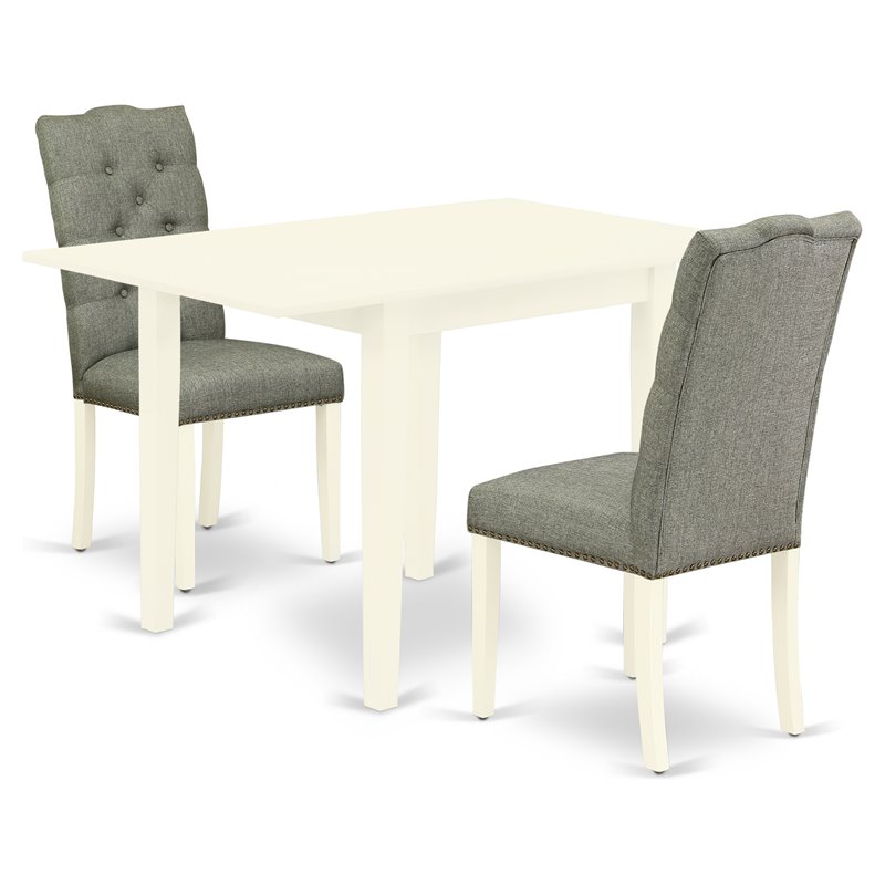 Pemberly Row 3-Piece Wood Dining Set in Linen White and Smoke Fabric