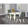 Pemberly Row 3-Piece Linen White Wood Dining Set with Grey Fabric