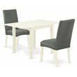 Pemberly Row 3-Piece Linen White Wood Dining Set with Grey Fabric