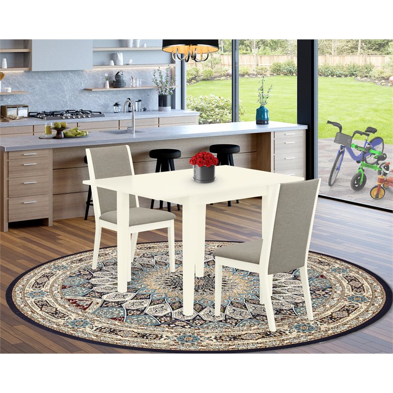 Pemberly Row 3-Piece Wood Table and Dining Chair Set in Linen White