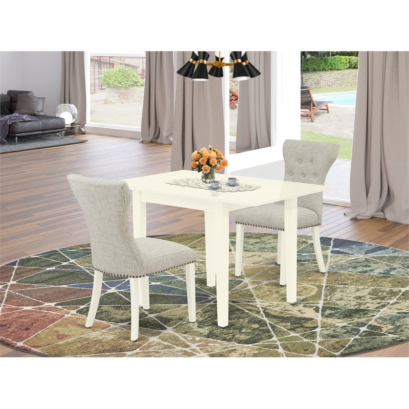 Pemberly Row 3-Piece Wood Dining Set with Drop Leaves in Linen White