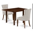 Pemberly Row 3-Piece Dining Table Set in Mahogany & Doeskin Fabric