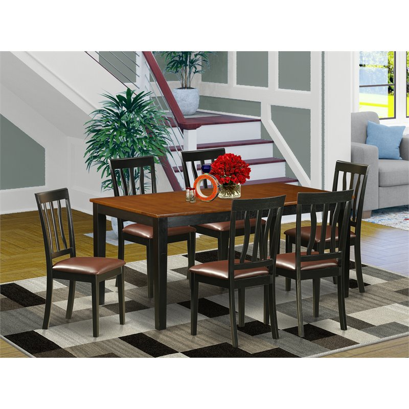Pemberly Row 7-Piece Wood Kitchen Table Set in Black/Cherry Finish
