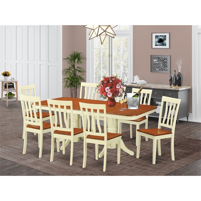 Pemberly Row 9-Piece Wood Dining Table Set in Buttermilk/Cherry