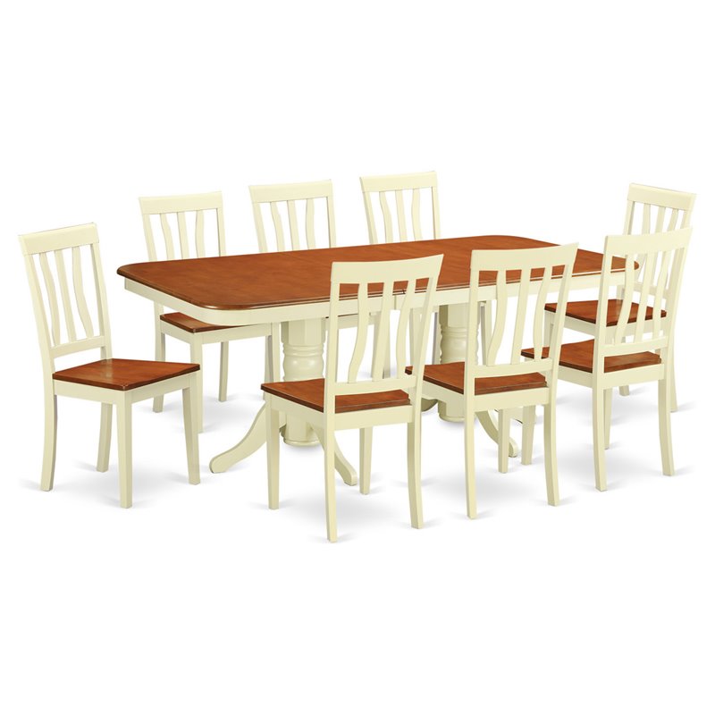 Pemberly Row 9-Piece Wood Dining Table Set in Buttermilk/Cherry